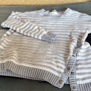 Caslon Gray and White Striped Sweater